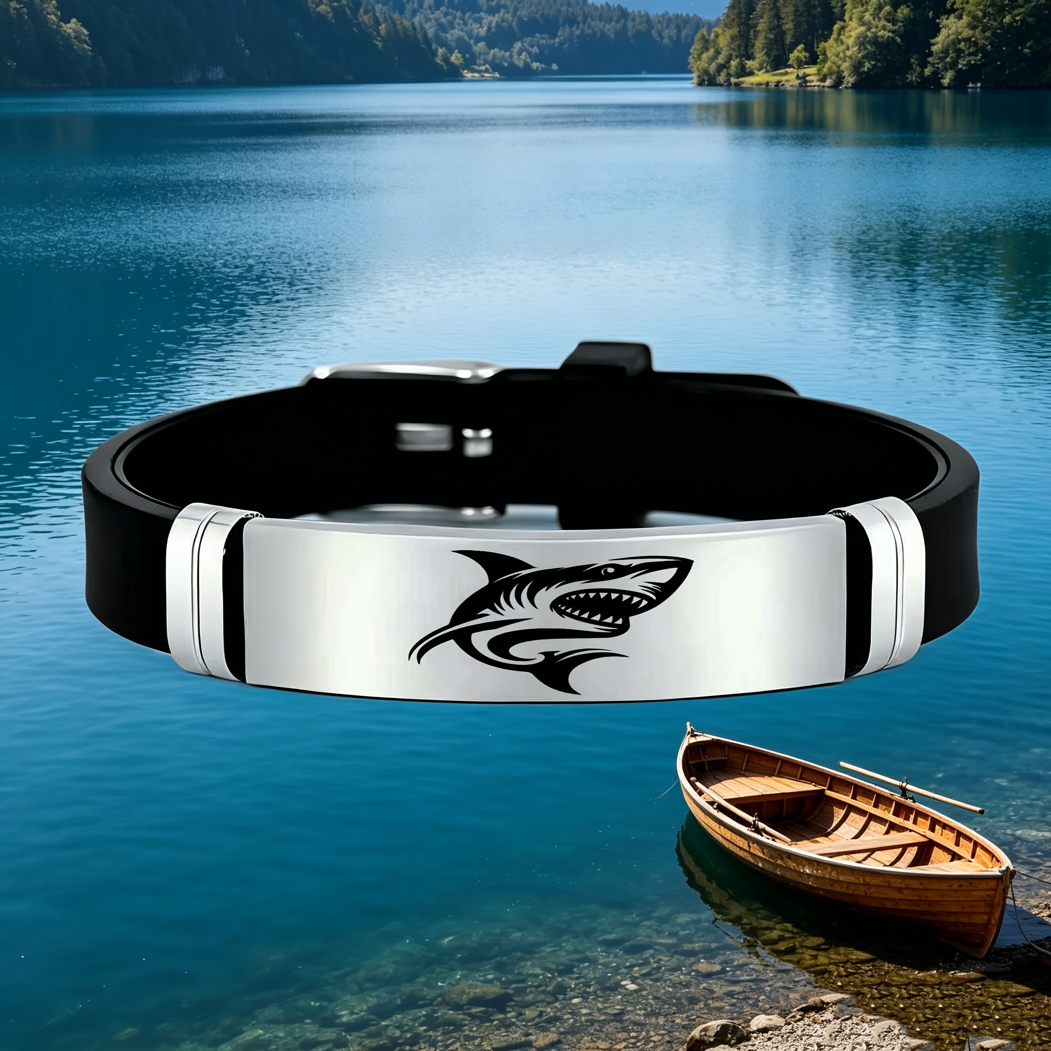 Domineering Shark Stainless Steel Silicone Bracelet